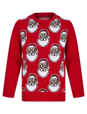 Boy's Santa Head Repeat Novelty Christmas Jumper in George Red - Merry Christmas Kids (4-12yrs)