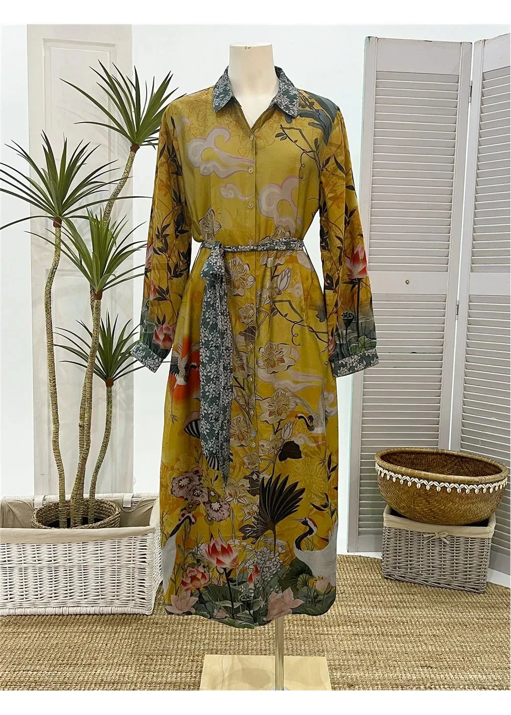 Buttoned Dress Lotus Sunset