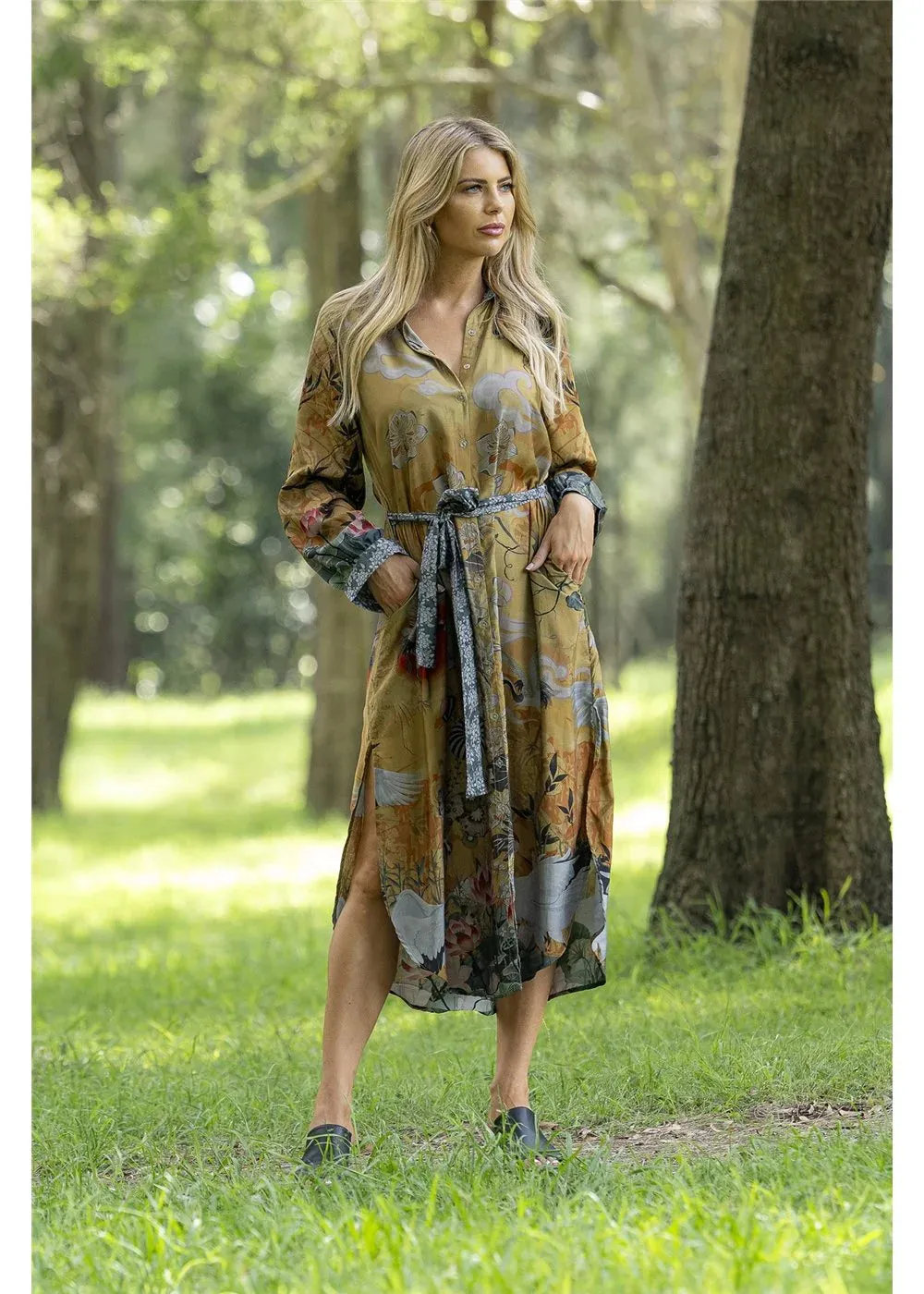 Buttoned Dress Lotus Sunset
