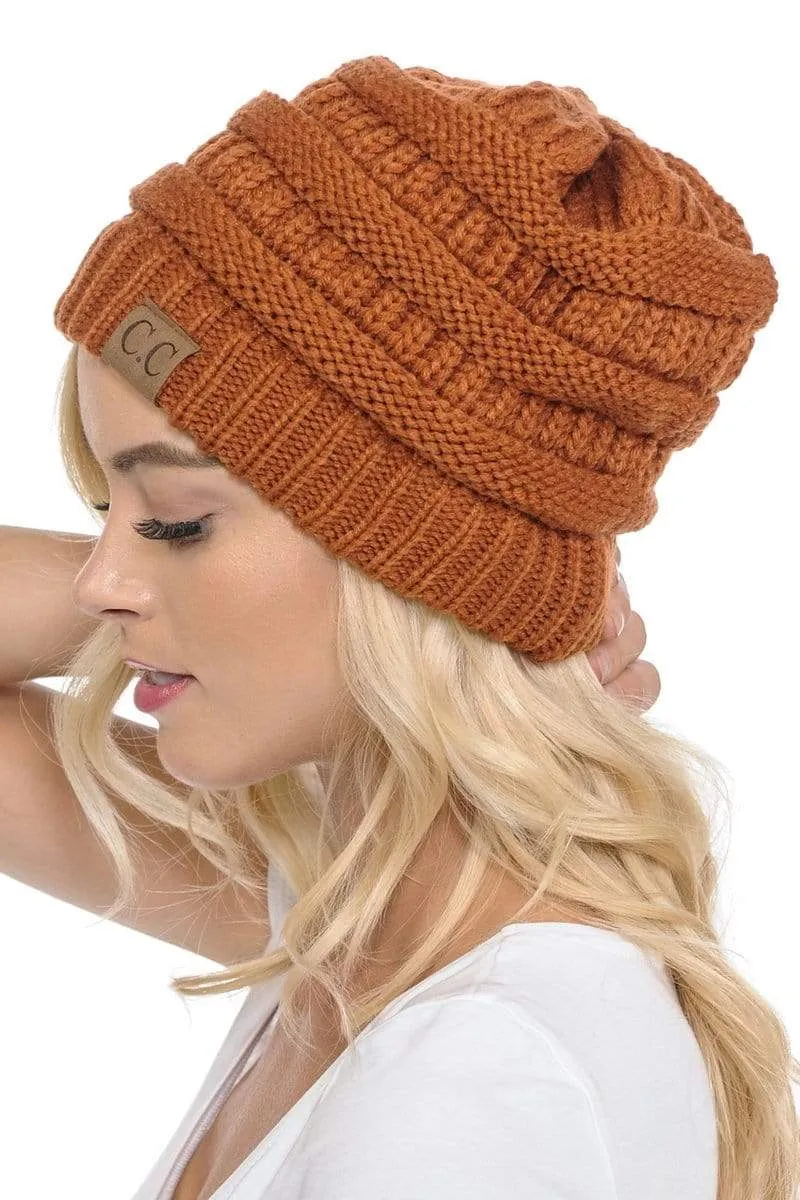 C.C Hat 20A - Slouchy Thick Warm Cap Hat Skully Color Cable Knit Beanie