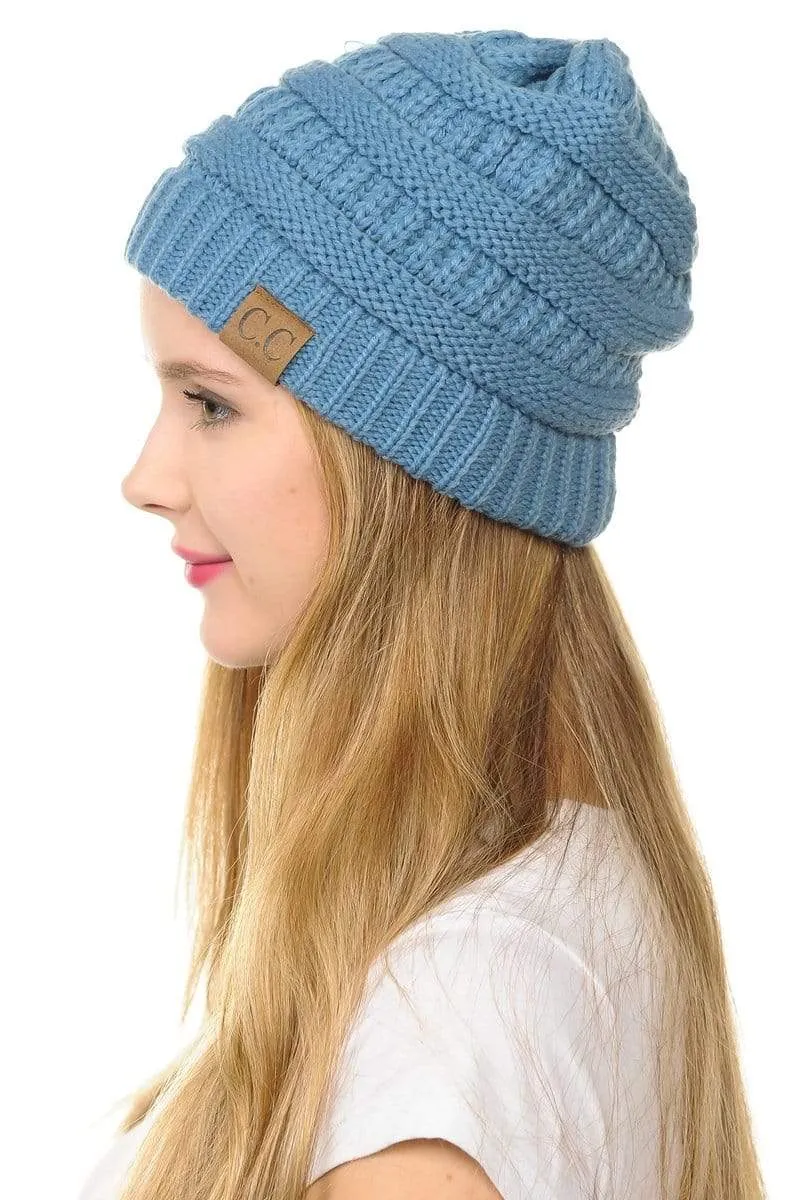 C.C Hat 20A - Slouchy Thick Warm Cap Hat Skully Color Cable Knit Beanie