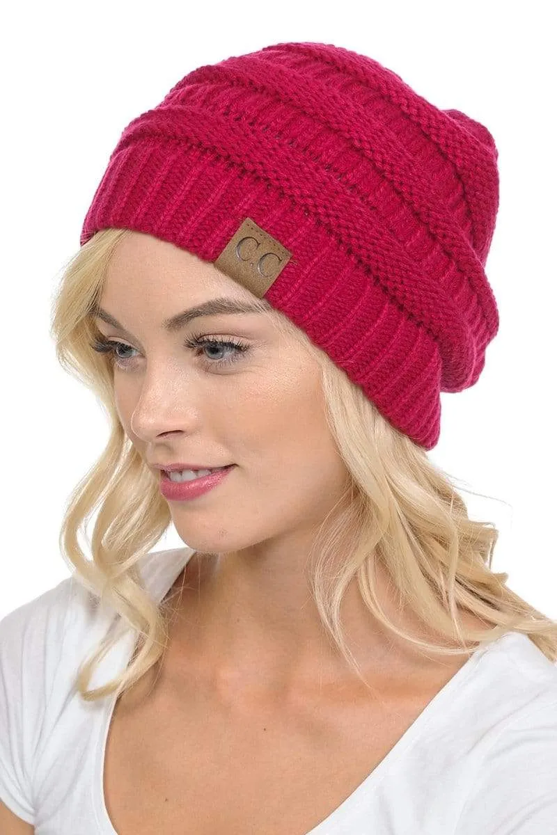C.C Hat 20A - Slouchy Thick Warm Cap Hat Skully Color Cable Knit Beanie
