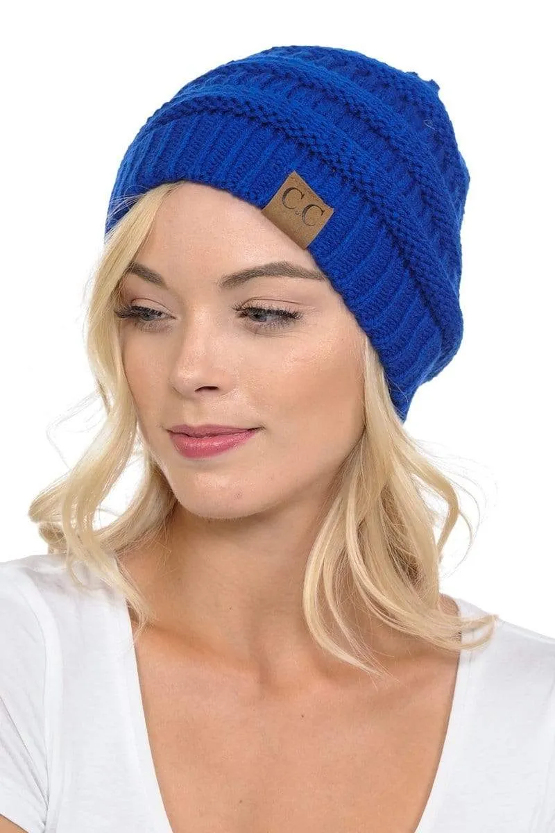 C.C Hat 20A - Slouchy Thick Warm Cap Hat Skully Color Cable Knit Beanie