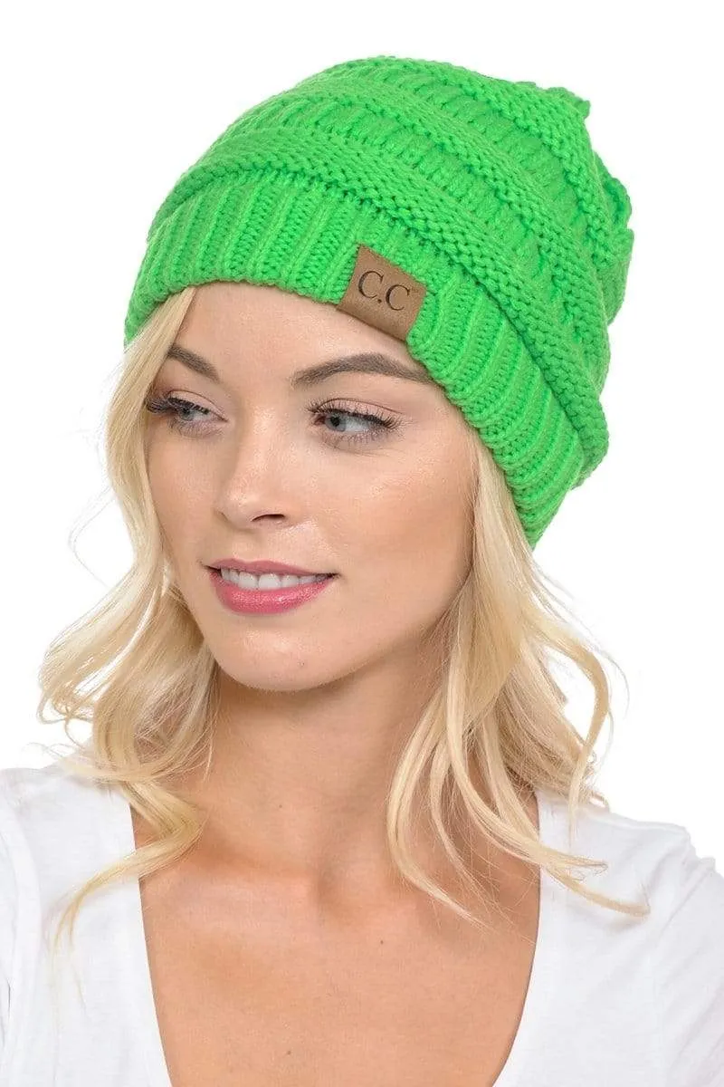 C.C Hat 20A - Slouchy Thick Warm Cap Hat Skully Color Cable Knit Beanie
