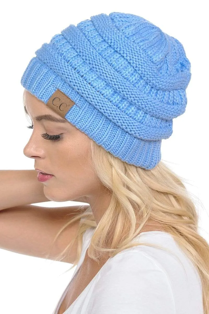 C.C Hat 20A - Slouchy Thick Warm Cap Hat Skully Color Cable Knit Beanie
