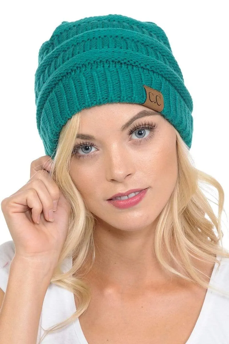 C.C Hat 20A - Slouchy Thick Warm Cap Hat Skully Color Cable Knit Beanie