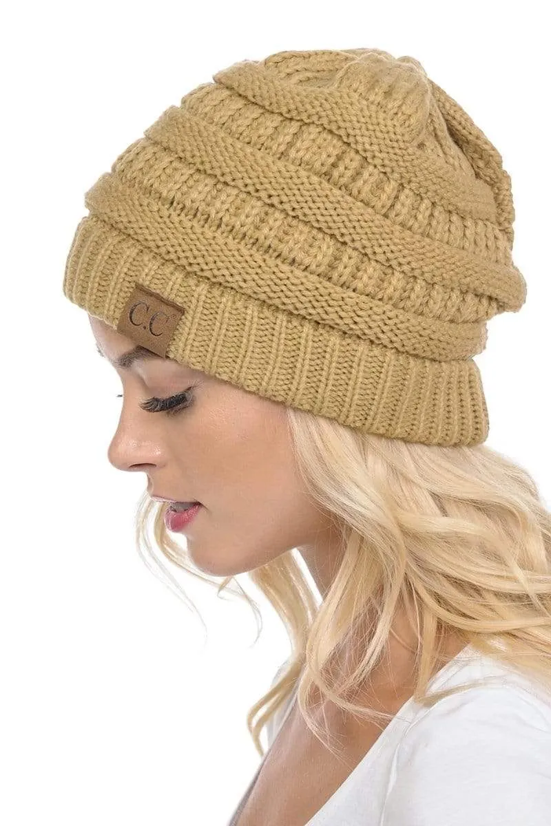 C.C Hat 20A - Slouchy Thick Warm Cap Hat Skully Color Cable Knit Beanie