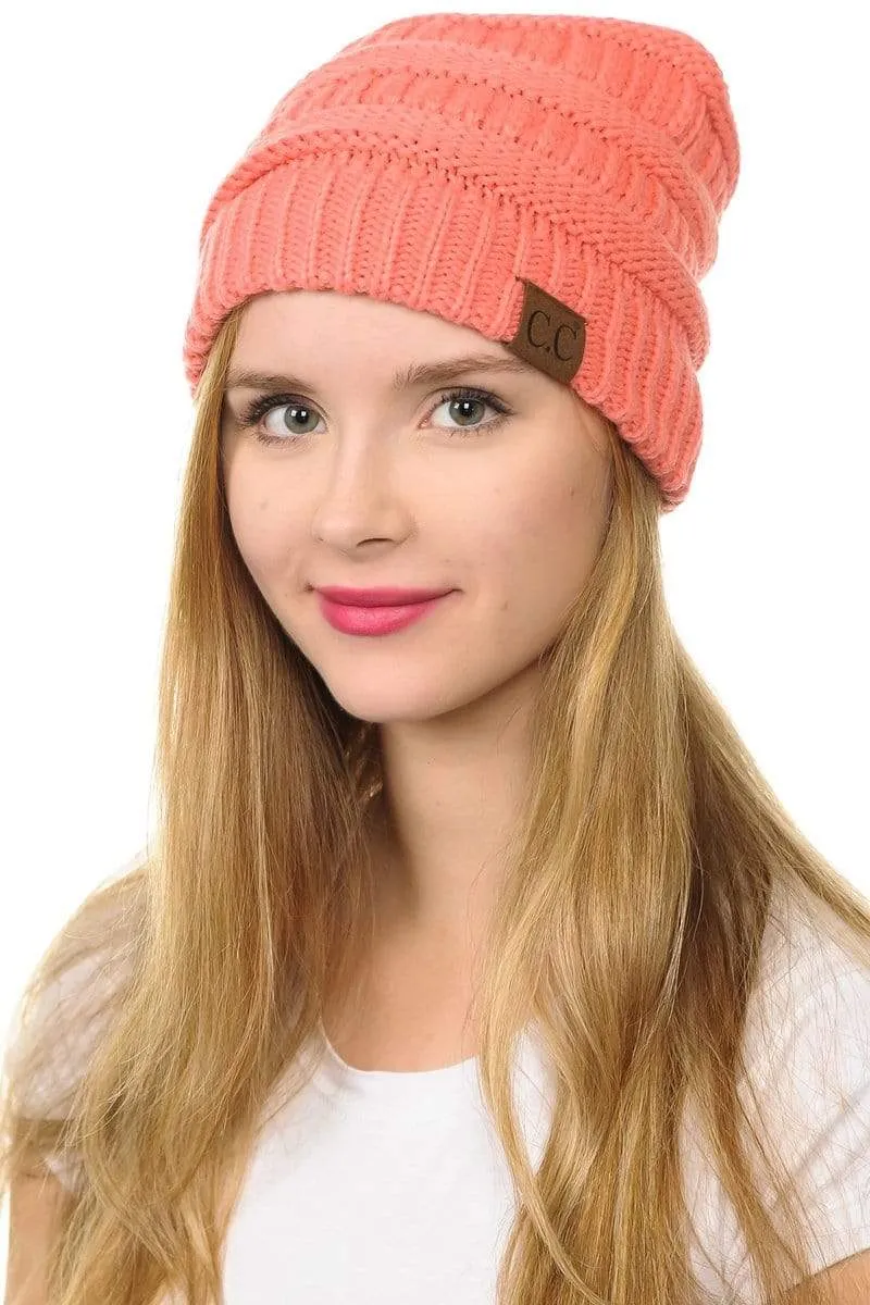 C.C Hat 20A - Slouchy Thick Warm Cap Hat Skully Color Cable Knit Beanie