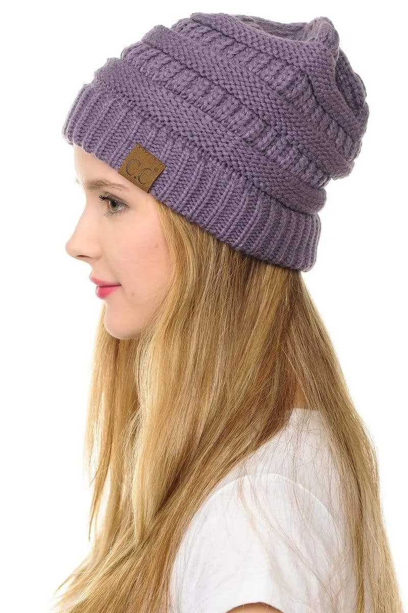 C.C Hat 20A - Slouchy Thick Warm Cap Hat Skully Color Cable Knit Beanie