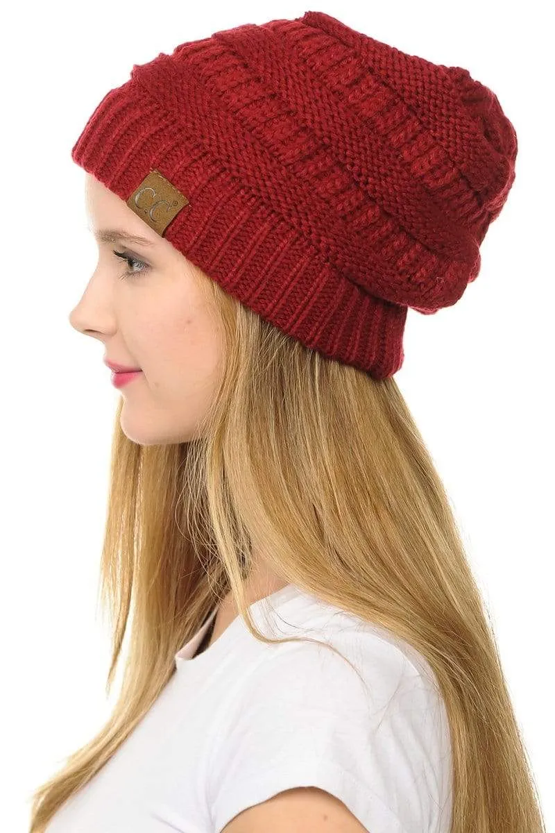 C.C Hat 20A - Slouchy Thick Warm Cap Hat Skully Color Cable Knit Beanie