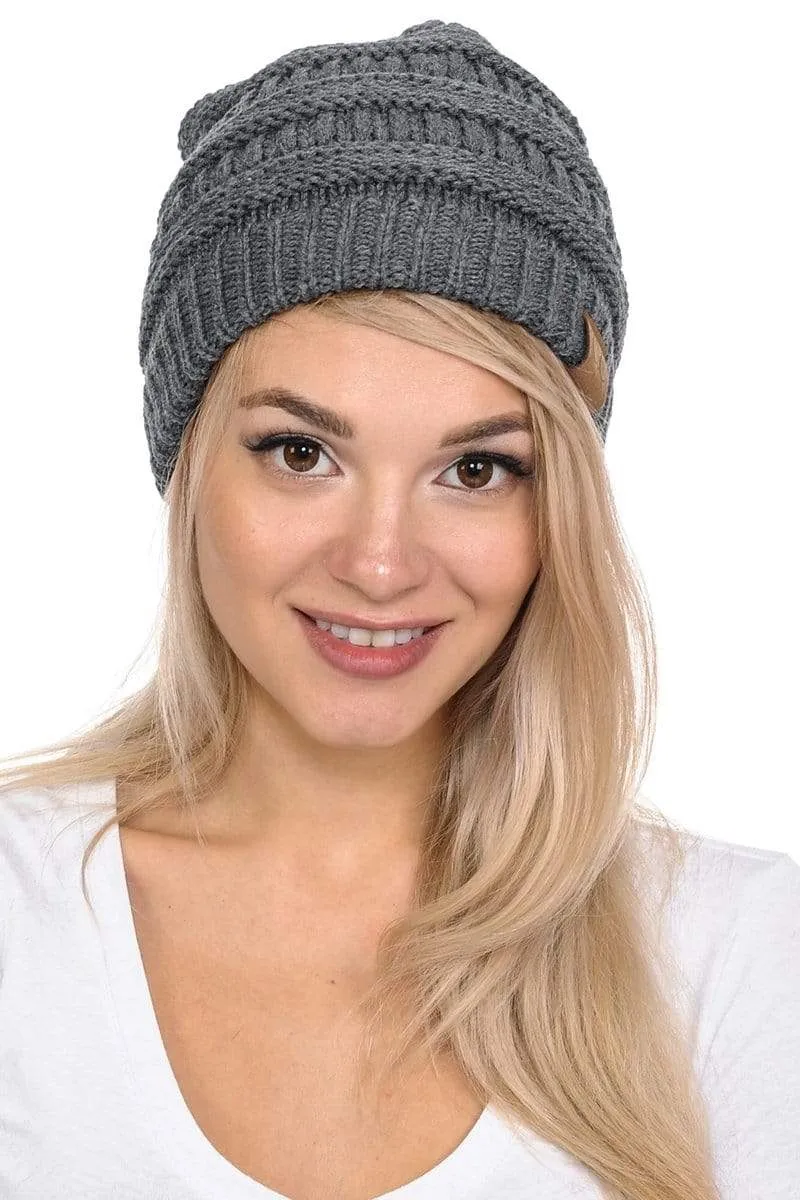 C.C Hat 20A - Slouchy Thick Warm Cap Hat Skully Color Cable Knit Beanie