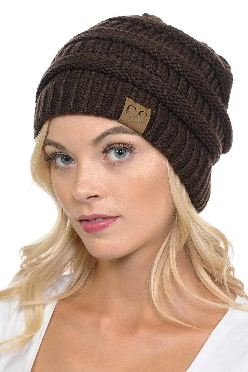C.C Hat 20A - Slouchy Thick Warm Cap Hat Skully Color Cable Knit Beanie