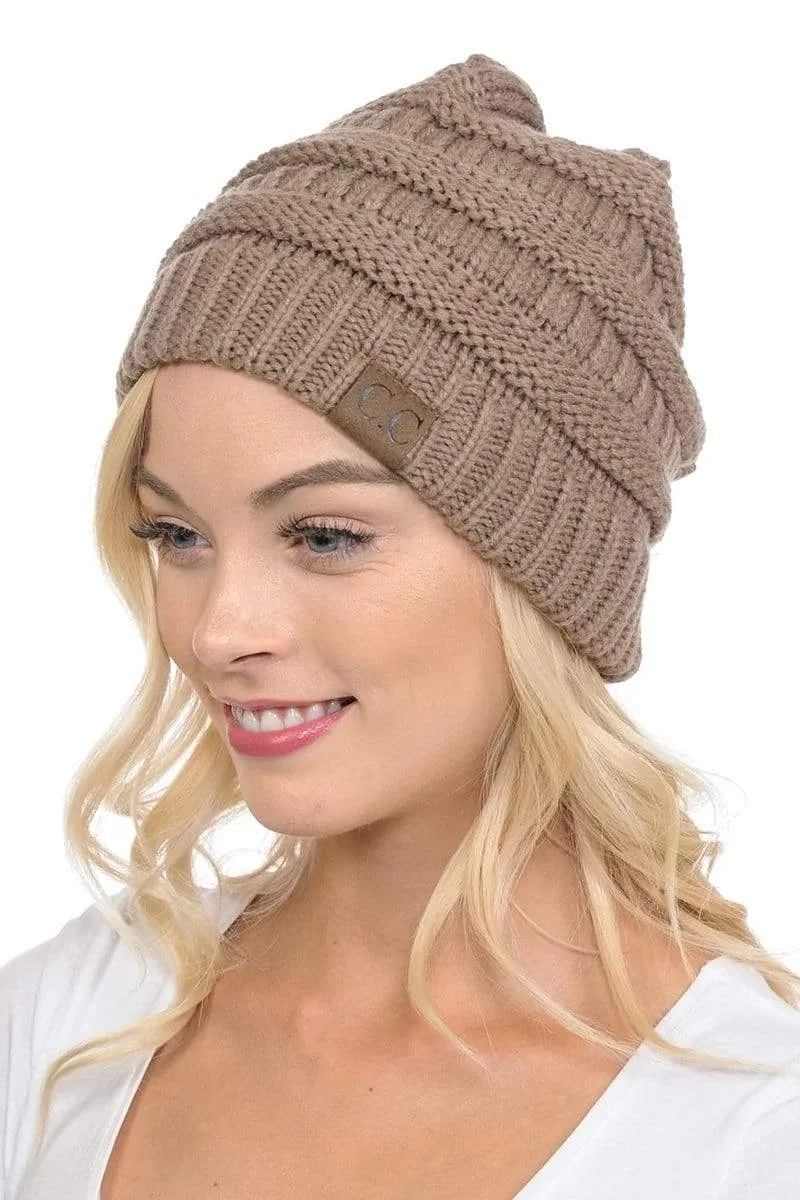 C.C Hat 20A - Slouchy Thick Warm Cap Hat Skully Color Cable Knit Beanie