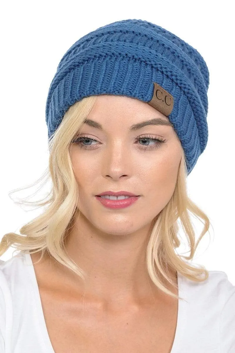 C.C Hat 20A - Slouchy Thick Warm Cap Hat Skully Color Cable Knit Beanie