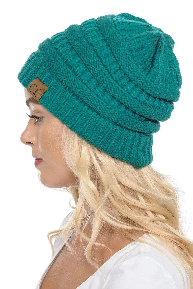 C.C Hat 20A - Slouchy Thick Warm Cap Hat Skully Color Cable Knit Beanie