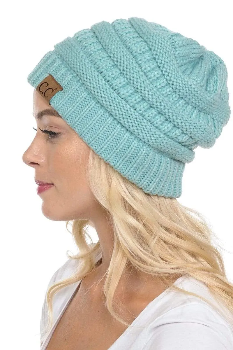 C.C Hat 20A - Slouchy Thick Warm Cap Hat Skully Color Cable Knit Beanie