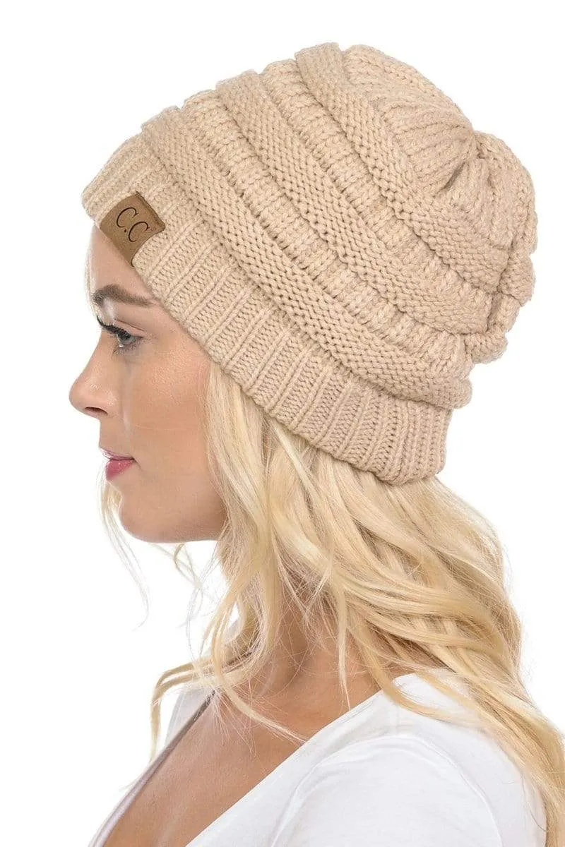 C.C Hat 20A - Slouchy Thick Warm Cap Hat Skully Color Cable Knit Beanie