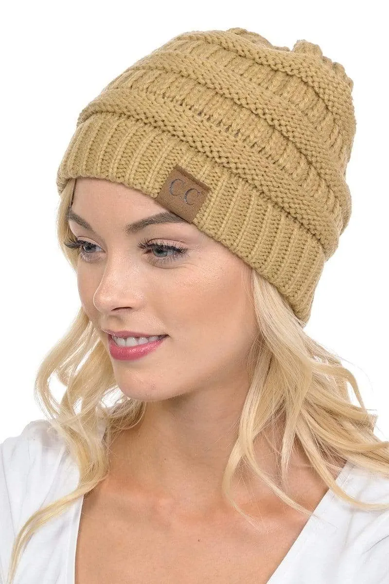 C.C Hat 20A - Slouchy Thick Warm Cap Hat Skully Color Cable Knit Beanie