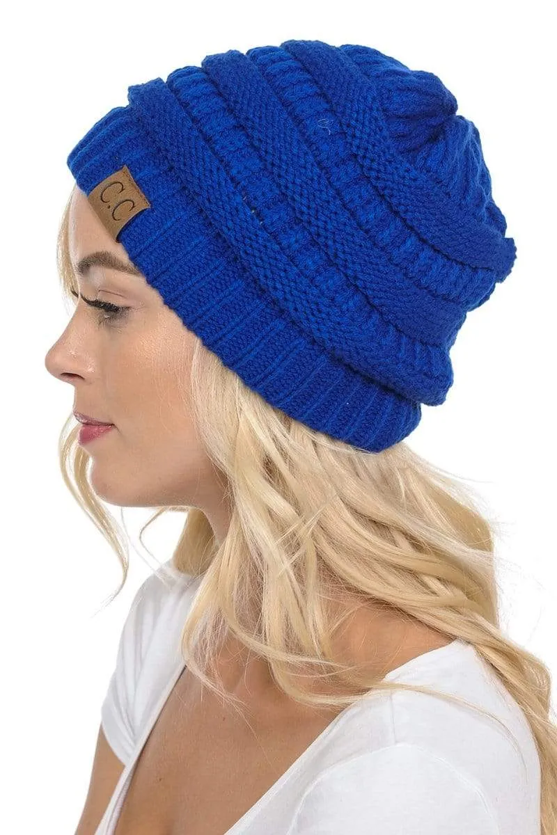 C.C Hat 20A - Slouchy Thick Warm Cap Hat Skully Color Cable Knit Beanie