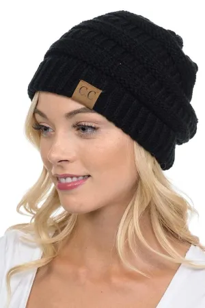 C.C Hat 20A - Slouchy Thick Warm Cap Hat Skully Color Cable Knit Beanie