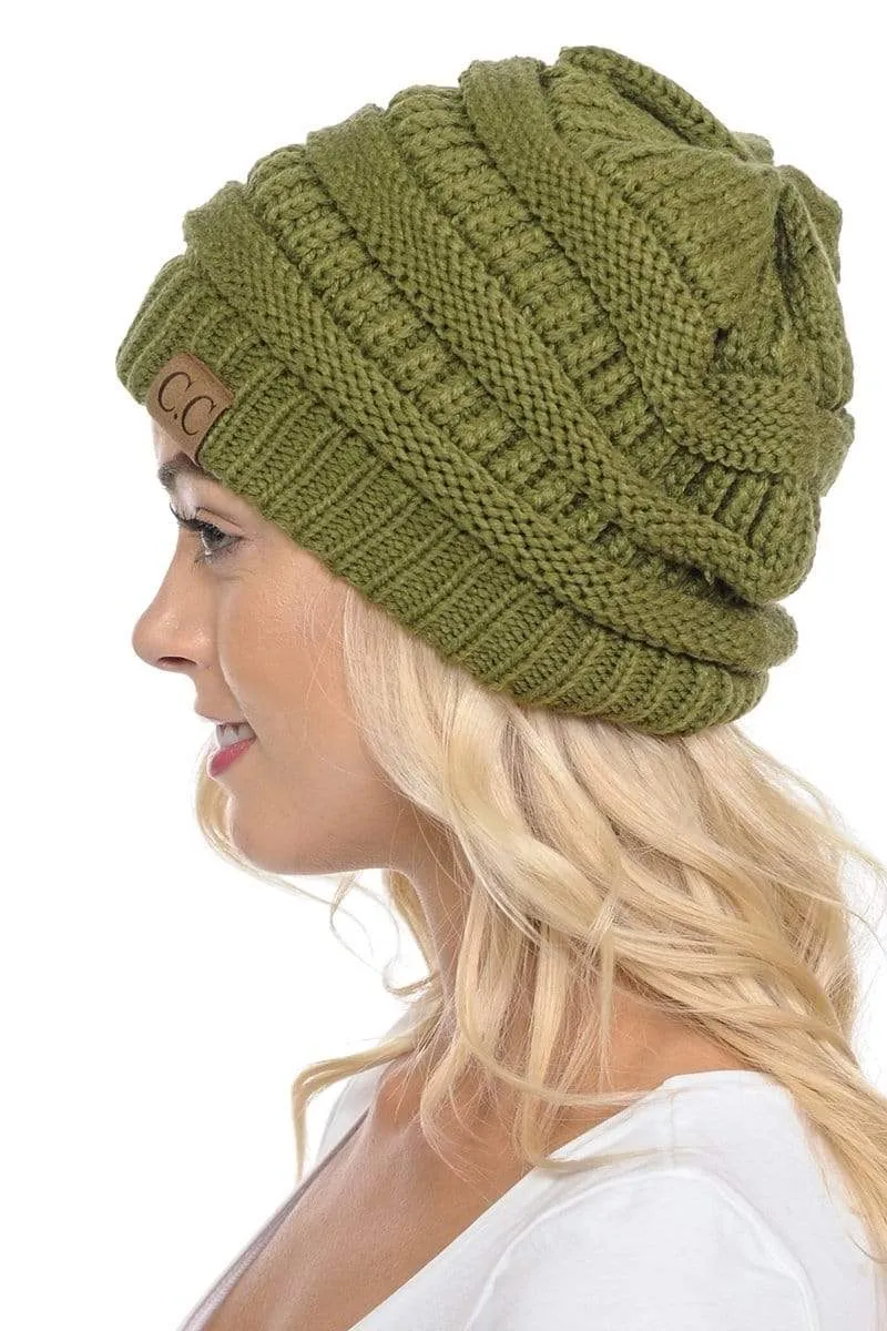 C.C Hat 20A - Slouchy Thick Warm Cap Hat Skully Color Cable Knit Beanie