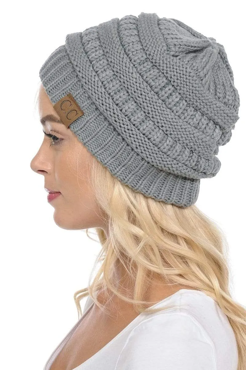C.C Hat 20A - Slouchy Thick Warm Cap Hat Skully Color Cable Knit Beanie