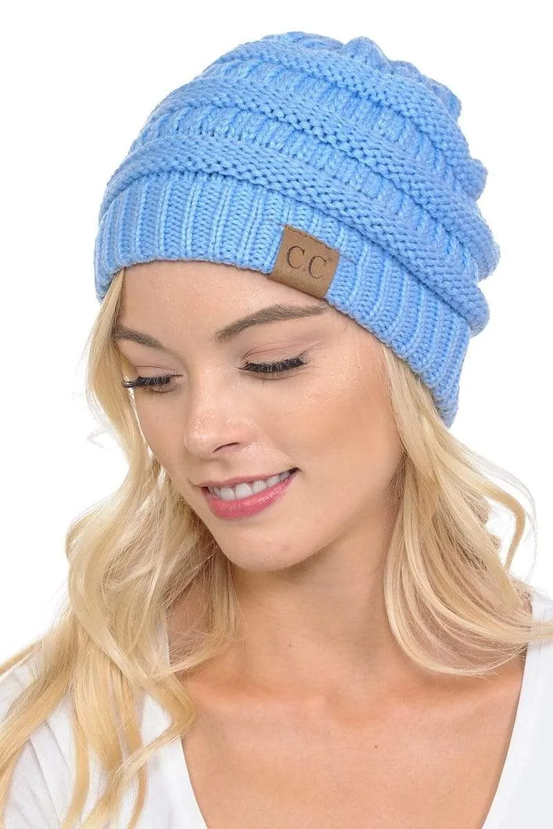 C.C Hat 20A - Slouchy Thick Warm Cap Hat Skully Color Cable Knit Beanie