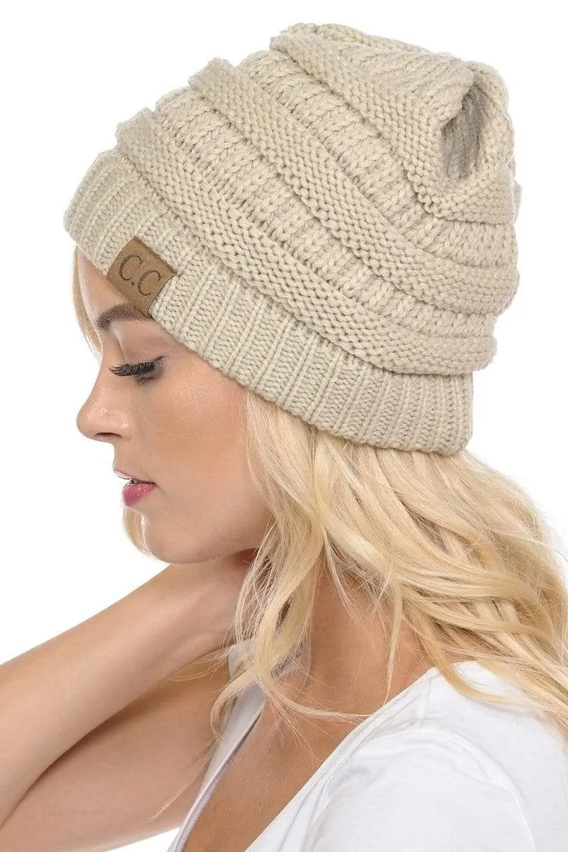 C.C Hat 20A - Slouchy Thick Warm Cap Hat Skully Color Cable Knit Beanie
