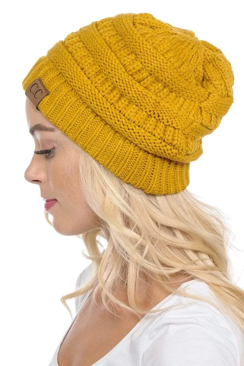 C.C Hat 20A - Slouchy Thick Warm Cap Hat Skully Color Cable Knit Beanie