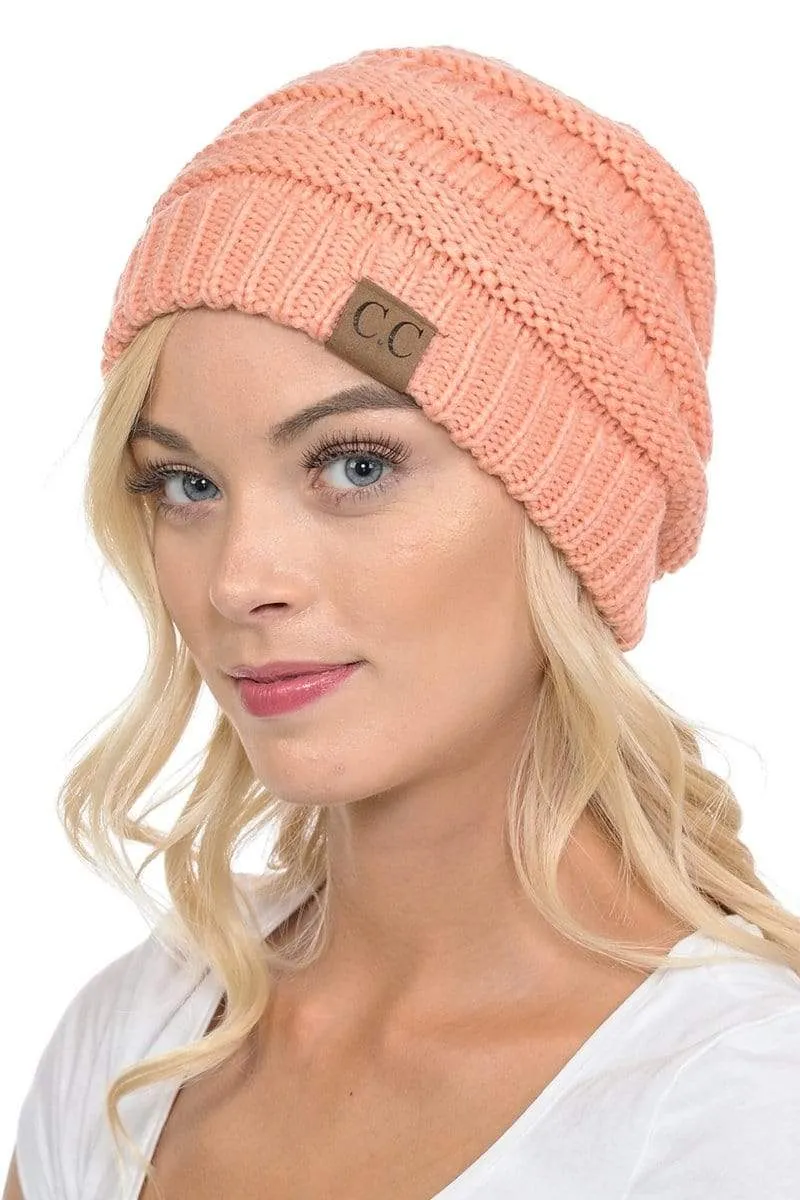 C.C Hat 20A - Slouchy Thick Warm Cap Hat Skully Color Cable Knit Beanie