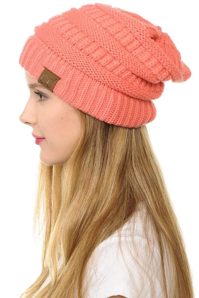 C.C Hat 20A - Slouchy Thick Warm Cap Hat Skully Color Cable Knit Beanie