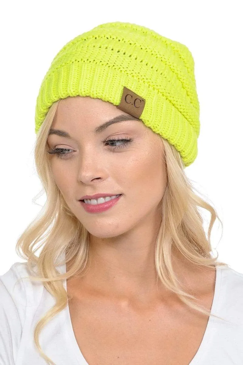 C.C Hat 20A - Slouchy Thick Warm Cap Hat Skully Color Cable Knit Beanie