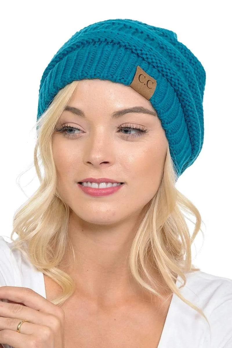 C.C Hat 20A - Slouchy Thick Warm Cap Hat Skully Color Cable Knit Beanie