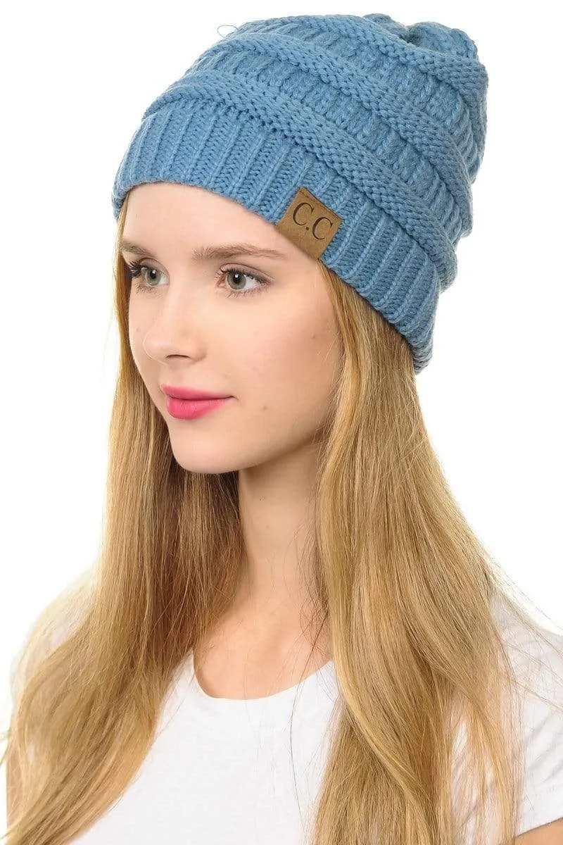 C.C Hat 20A - Slouchy Thick Warm Cap Hat Skully Color Cable Knit Beanie