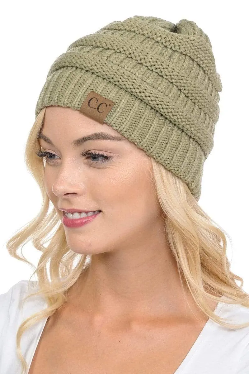 C.C Hat 20A - Slouchy Thick Warm Cap Hat Skully Color Cable Knit Beanie