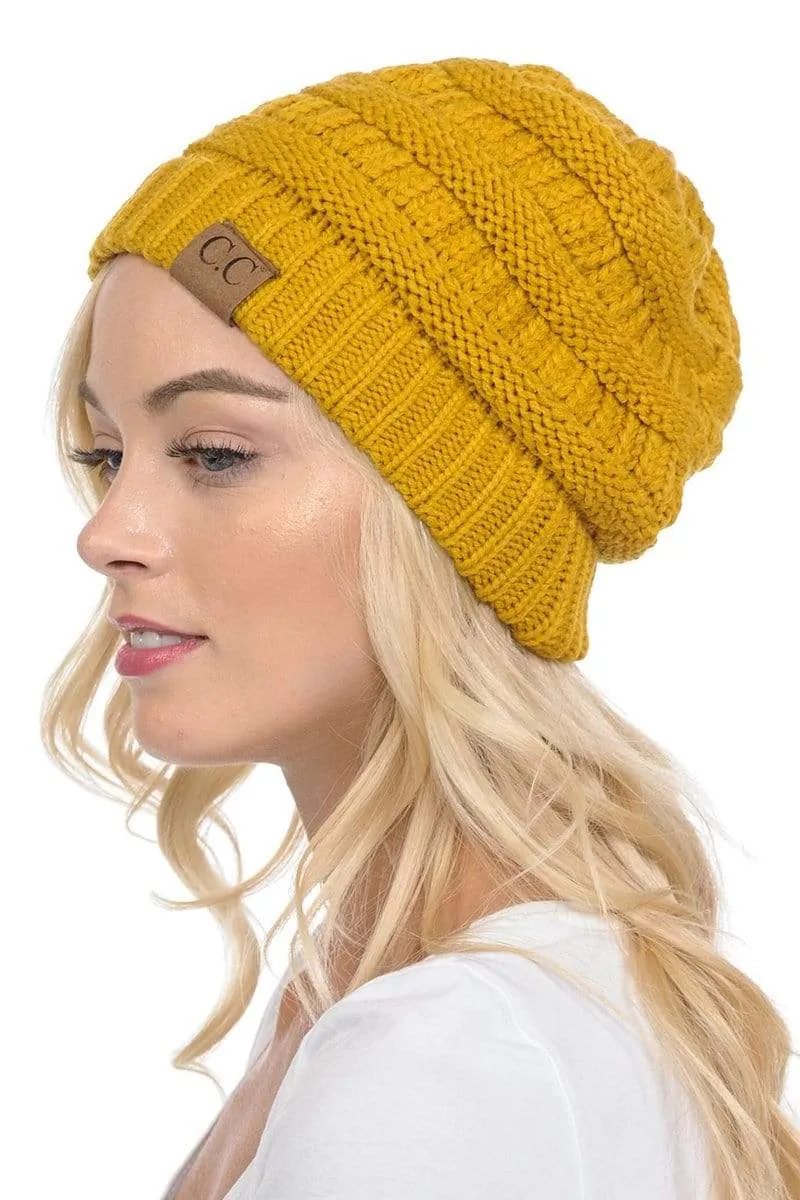 C.C Hat 20A - Slouchy Thick Warm Cap Hat Skully Color Cable Knit Beanie