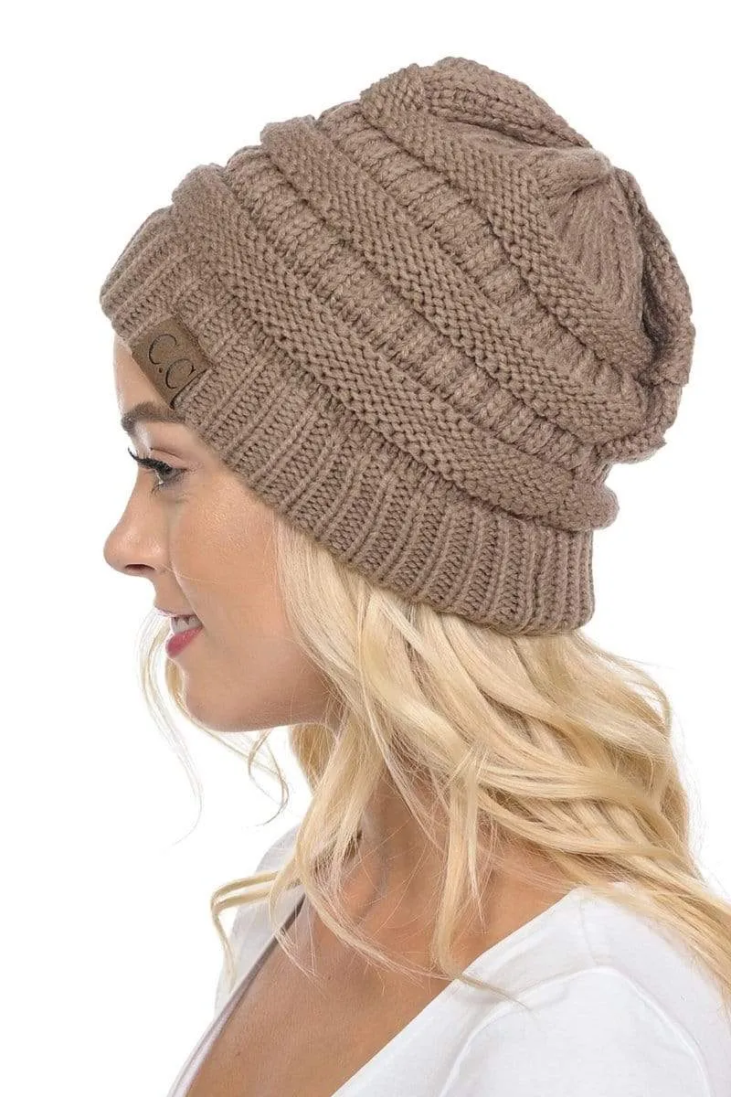 C.C Hat 20A - Slouchy Thick Warm Cap Hat Skully Color Cable Knit Beanie