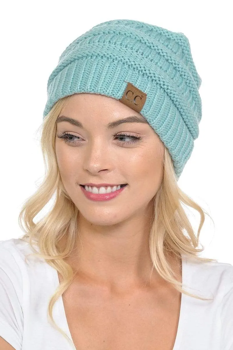 C.C Hat 20A - Slouchy Thick Warm Cap Hat Skully Color Cable Knit Beanie