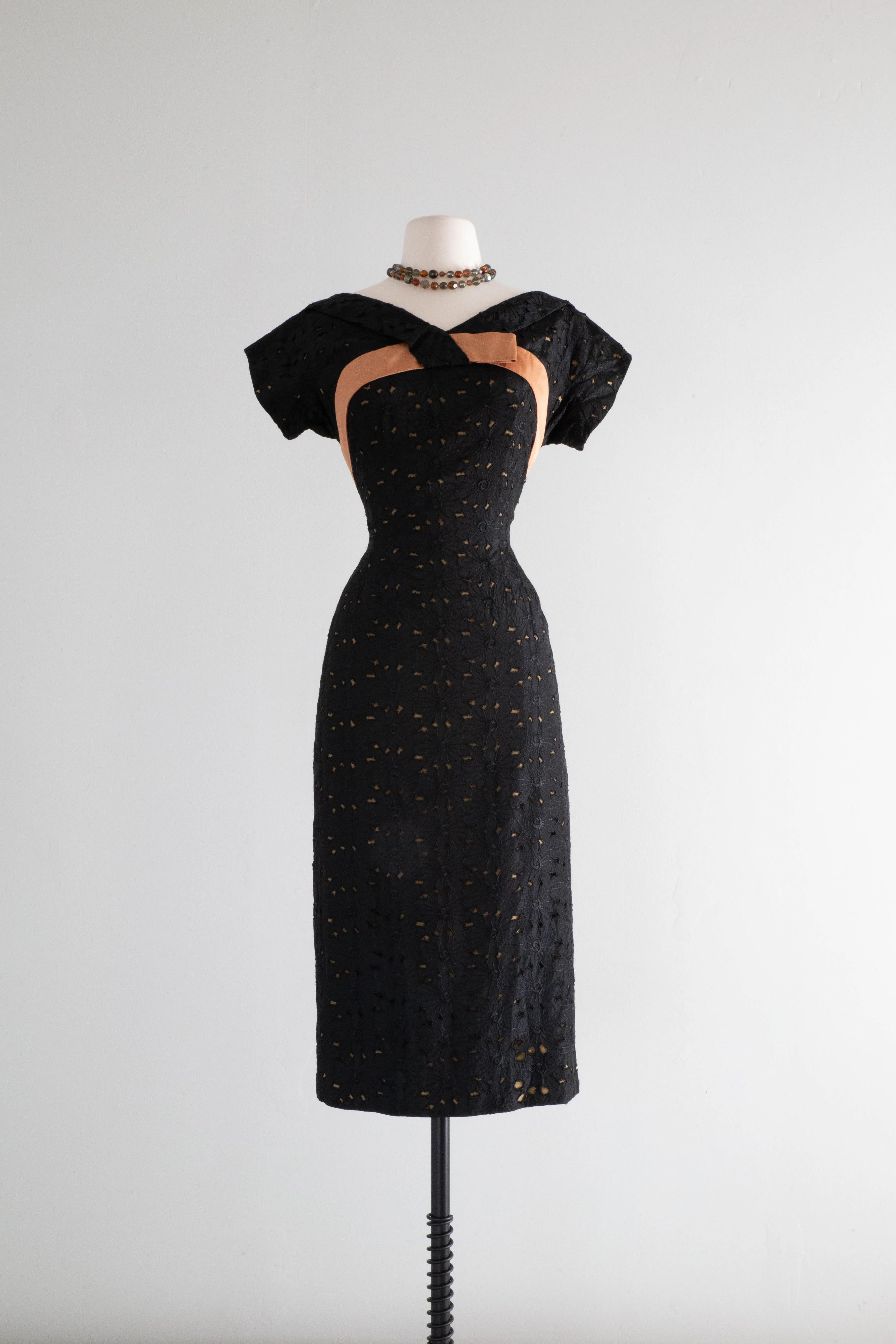 Classic 1950's Autumnal Wiggle Dress By Jack Stern / Medium