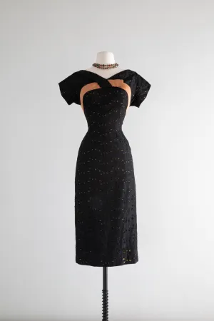 Classic 1950's Autumnal Wiggle Dress By Jack Stern / Medium