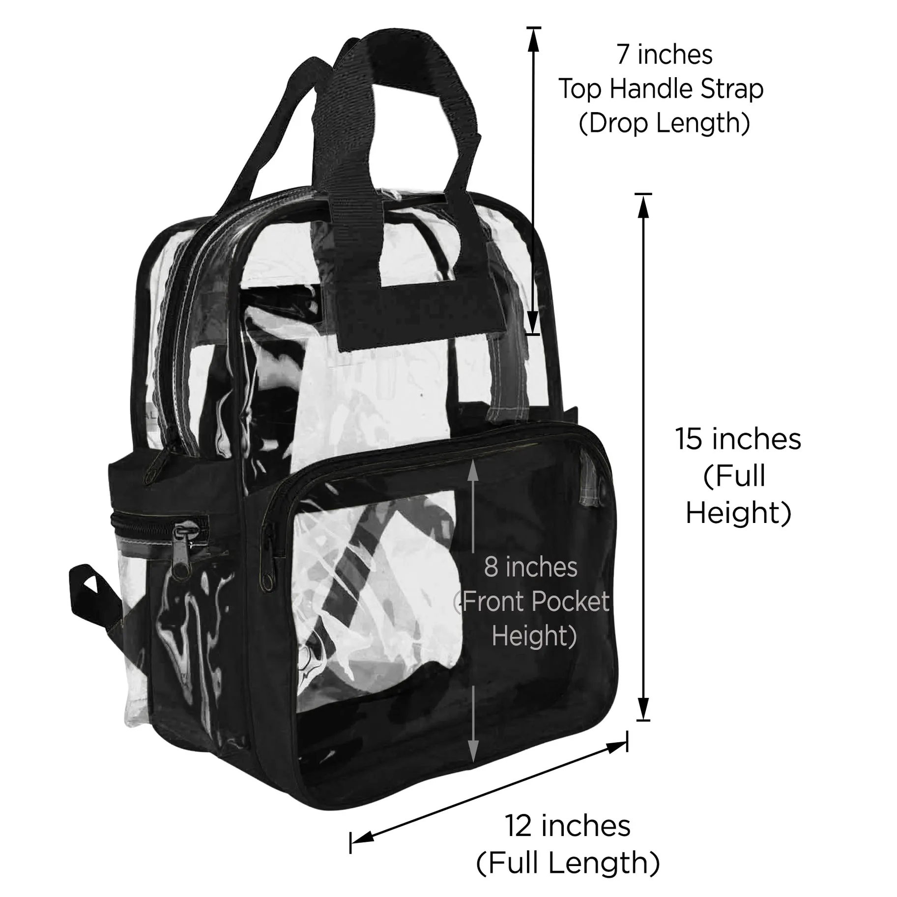 Clear transparent Backpack School Stadium Approved for Concert, Beach, Work, Travel & Sporting