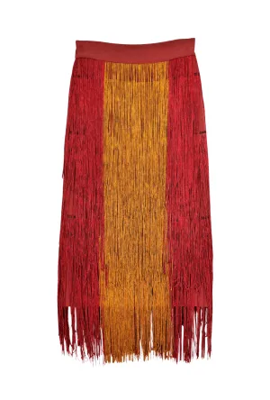 Color Block Fringe Skirt- Rust