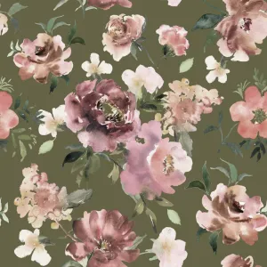 Cotton Print - Antique Olive Floral Print