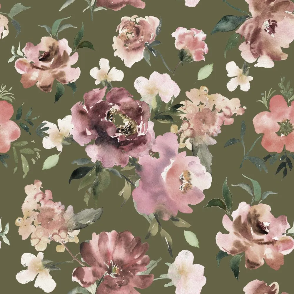 Cotton Print - Antique Olive Floral Print