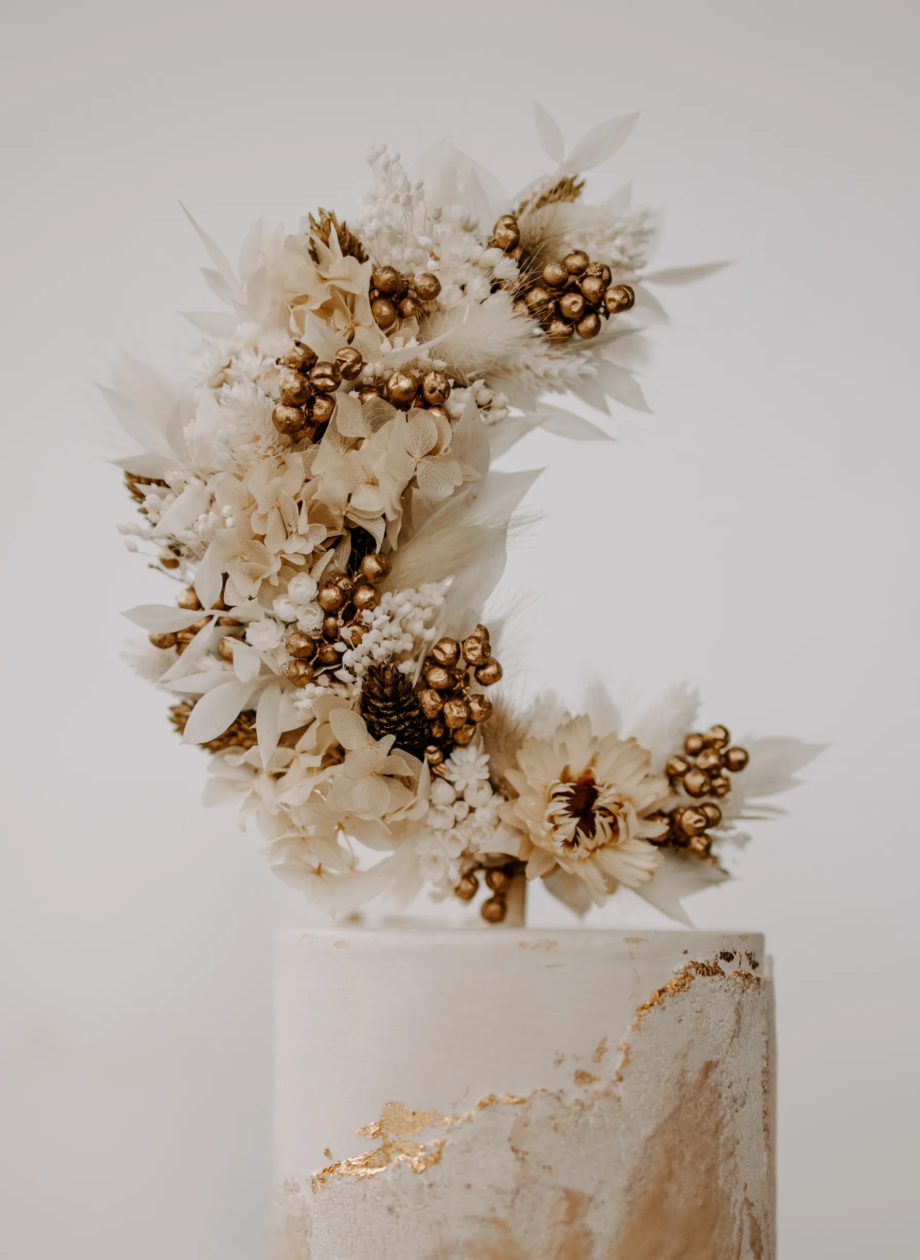 Crescent Moon Dried Flower Wedding Cake Topper