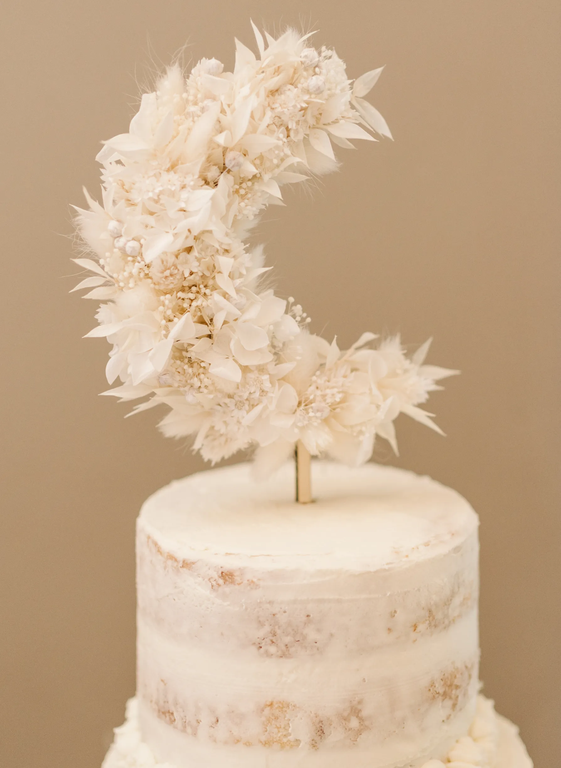 Crescent Moon Dried Flower Wedding Cake Topper