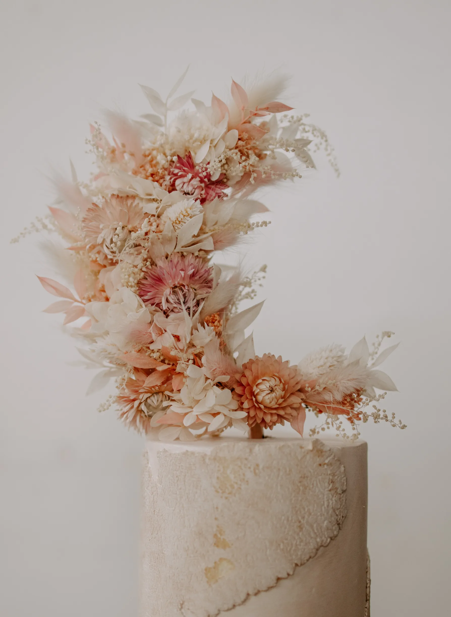 Crescent Moon Dried Flower Wedding Cake Topper
