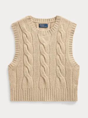 Cropped cable wool-cashmere jumper
