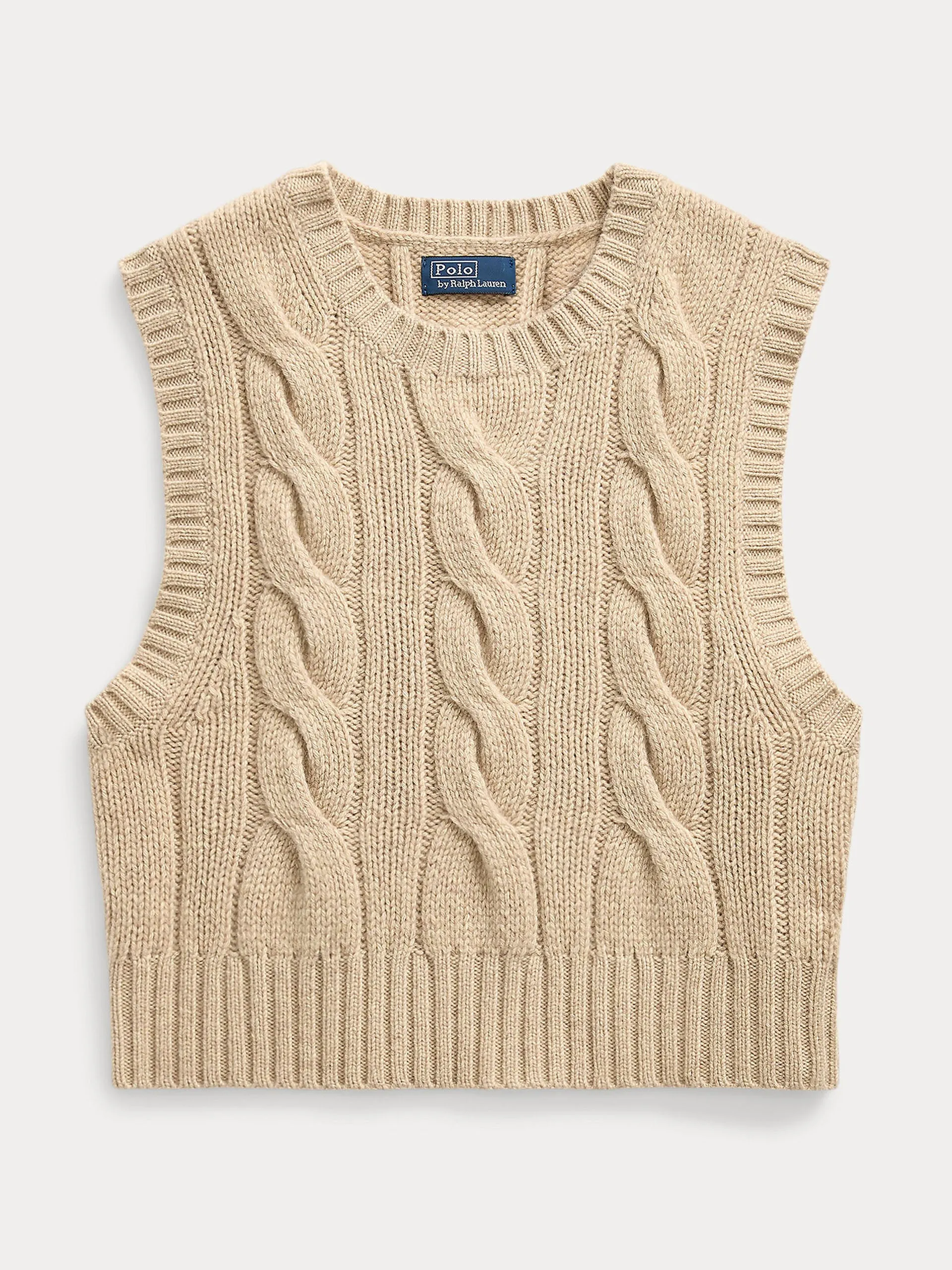 Cropped cable wool-cashmere jumper