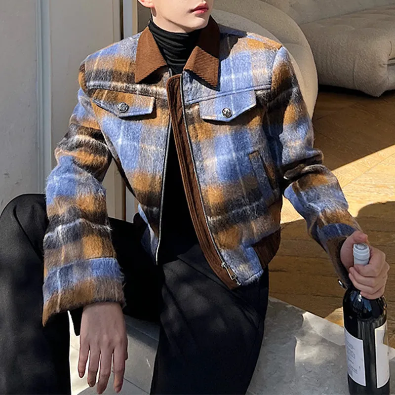 Cropped Plaid Zip Up Jacket